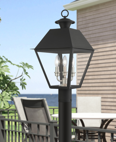 Livex Wentworth 3 Light Outdoor Post Top Lantern In Black With Brushed Nickel