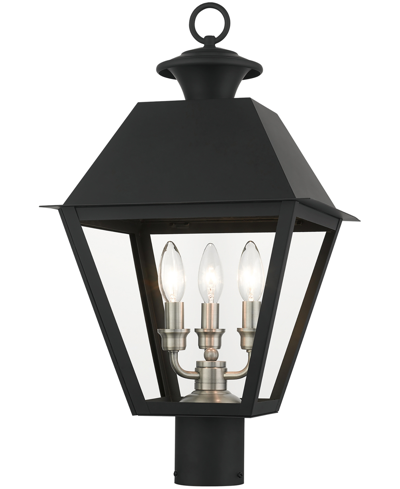 Livex Wentworth 3 Light Outdoor Post Top Lantern In Black With Brushed Nickel