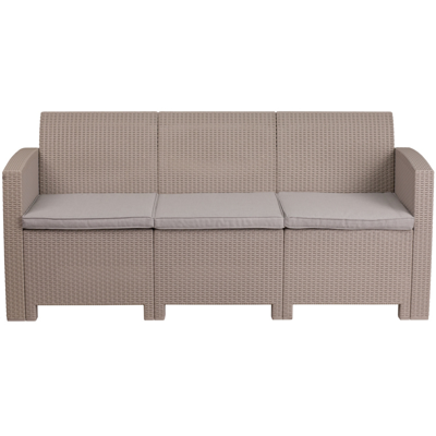 Shop Flash Furniture Light Gray Faux Rattan Sofa With All-weather Light Gray Cushions