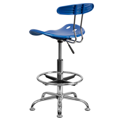 Shop Flash Furniture Vibrant Bright Blue And Chrome Drafting Stool With Tractor Seat