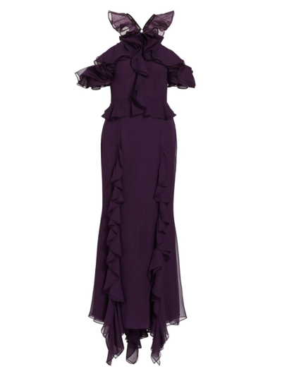 Shop Jason Wu Collection Women's Ruffled Sheer Silk Gown In Plum