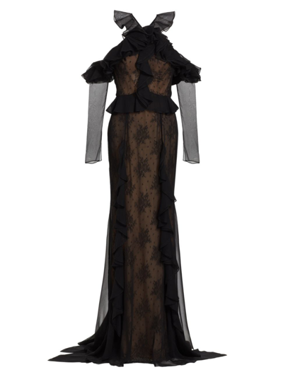 Shop Jason Wu Collection Women's Ruffle-embellished Lace Gown In Black