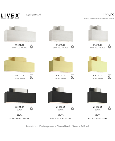 Livex Lynx 2 Light Outdoor Ada Wall Sconce In Black With Brushed