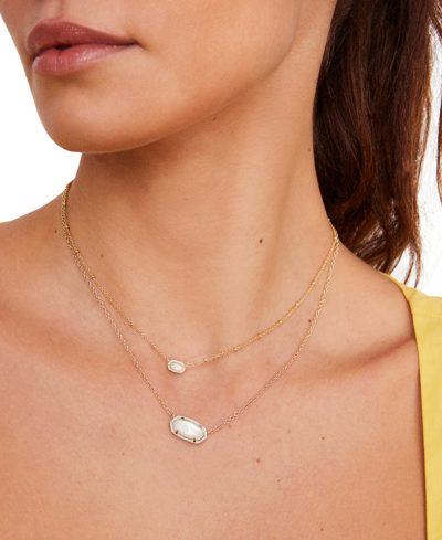 Kendra Scott Gold-tone Mother Of Pearl Or Nano Gem Bead Frame Pendant Necklace, 13-1/2" + 4" Extender In Gold Pink