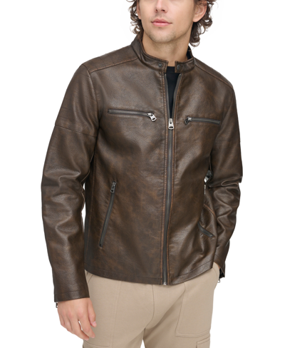 Shop Levi's Men's Faux Leather Racer Jacket In Brown