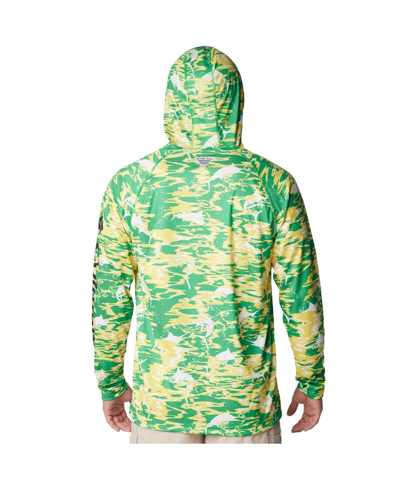 Shop Columbia Men's  Green Oregon Ducks Pfg Terminal Tackle Omni-shade Rippled Long Sleeve Hooded T-shirt