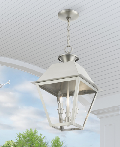 Livex Wentworth 3 Light Outdoor Large Pendant Lantern In Brushed Nickel