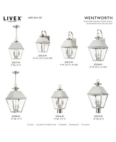 Livex Wentworth 3 Light Outdoor Large Pendant Lantern In Brushed Nickel