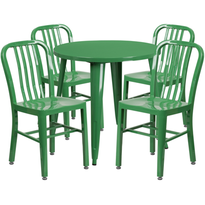 Shop Flash Furniture 30'' Round Green Metal Indoor-outdoor Table Set With 4 Vertical Slat Back Chairs