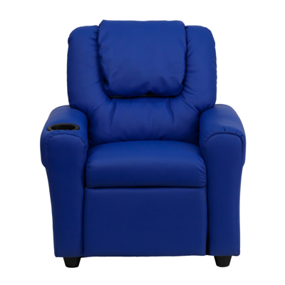 Shop Flash Furniture Contemporary Blue Vinyl Kids Recliner With Cup Holder And Headrest