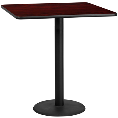 Shop Flash Furniture 42'' Square Mahogany Laminate Table Top With 24'' Round Bar Height Table Base In Brown