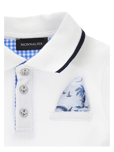 Monnalisa Cotton Piqué Polo Shirt In White