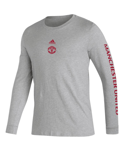 Shop Adidas Originals Men's Adidas Heather Gray Manchester United Team Crest Long Sleeve T-shirt