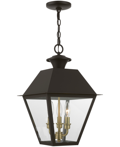 Shop Livex Wentworth 3 Light Outdoor Large Pendant Lantern In Bronze With Antique Brass