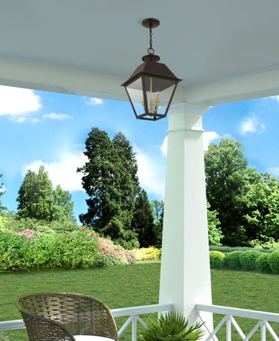 Livex Wentworth 3 Light Outdoor Large Pendant Lantern In Bronze With Antique Brass