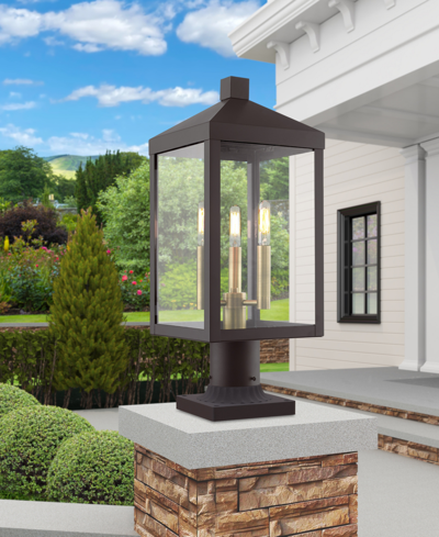 Livex Nyack 3 Light Outdoor Post Top Lantern In Bronze With Antique Brass
