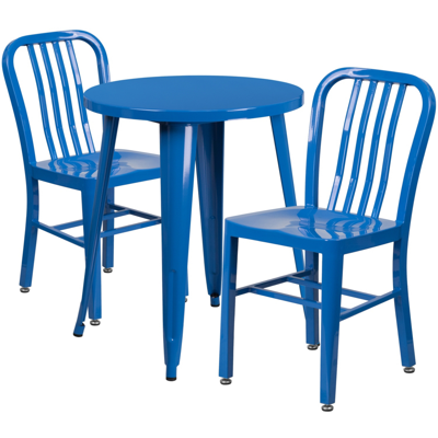 Shop Flash Furniture 24'' Round Blue Metal Indoor-outdoor Table Set With 2 Vertical Slat Back Chairs