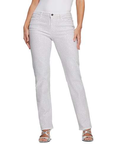 Shop Guess Women's 1981 Embellished Straight-leg Jeans In Pure White Multi