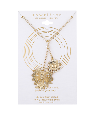 Shop Unwritten Cubic Zirconia Love Heart, Sun Pendant Y-necklace In Gold