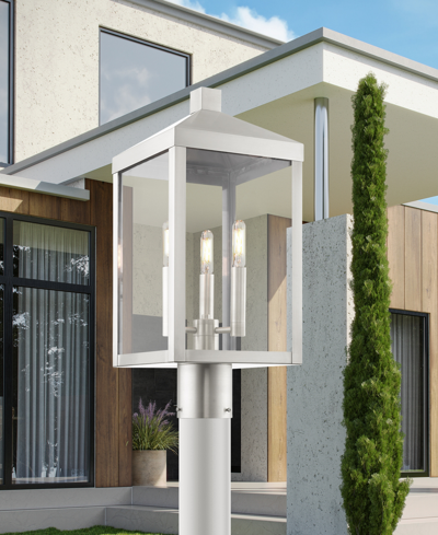 Livex Nyack 3 Light Outdoor Post Top Lantern In Brushed Nickel