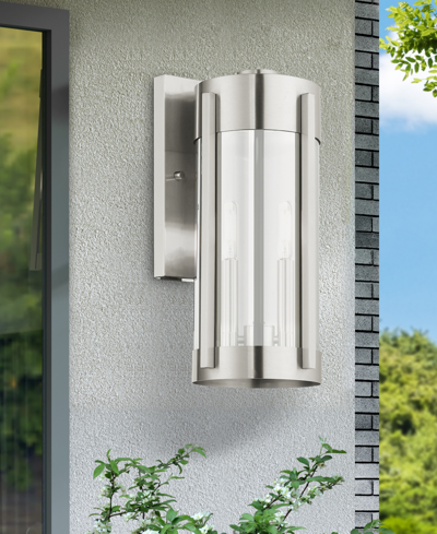 Shop Livex Sheridan 2 Light Outdoor Wall Lantern In Brushed Nickel