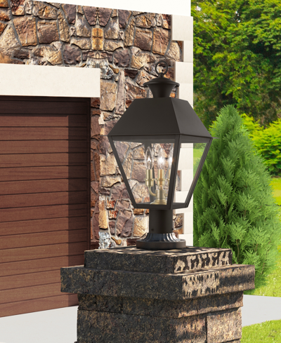 Livex Wentworth 3 Light Outdoor Large Post Top Lantern In Bronze With Antique Brass