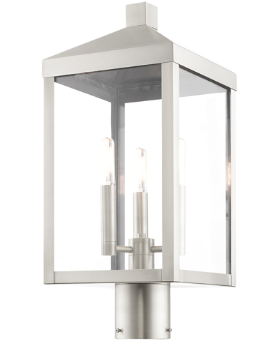 Livex Nyack 3 Light Outdoor Post Top Lantern In Brushed Nickel