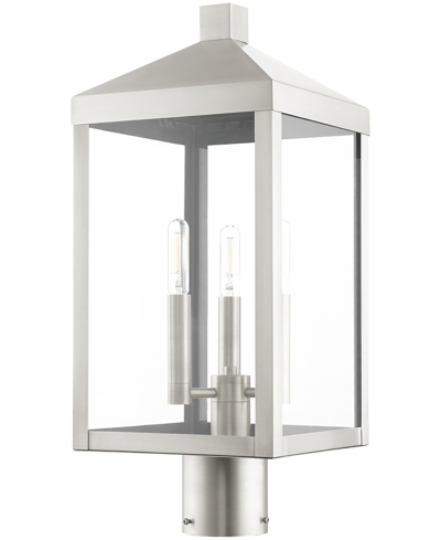 Livex Nyack 3 Light Outdoor Post Top Lantern In Brushed Nickel