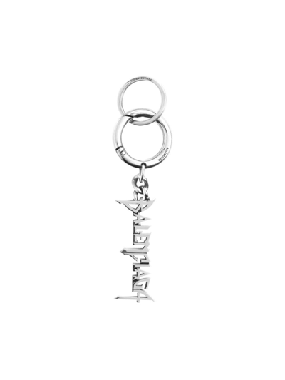 Shop Balenciaga Men's Typo Metal Keychain In Silver