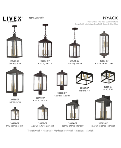 Shop Livex Nyack 1 Light Outdoor Pendant Lantern In Bronze With Antique Brass