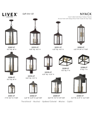 Livex Nyack 1 Light Outdoor Pendant Lantern In Bronze With Antique Brass