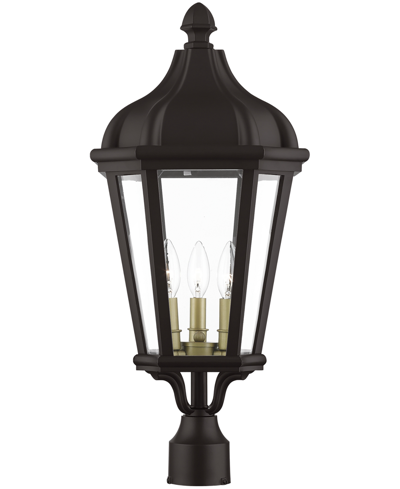Shop Livex Morgan 3 Light Outdoor Post Top Lantern In Bronze With Antique Gold