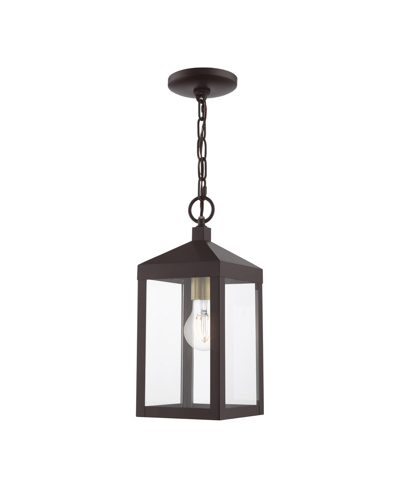Livex Nyack 1 Light Outdoor Pendant Lantern In Bronze With Antique Brass