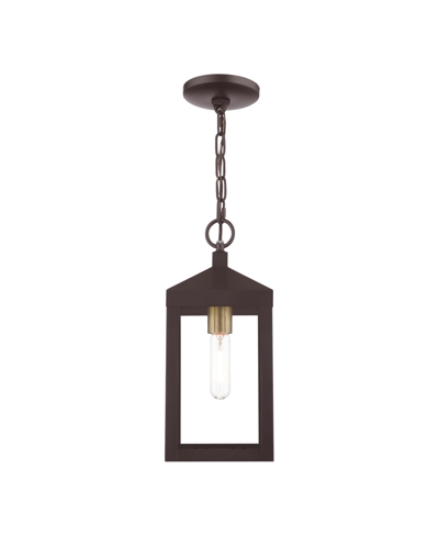 Livex Nyack 1 Light Outdoor Pendant Lantern In Bronze With Antique Brass