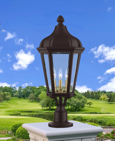Livex Morgan 3 Light Outdoor Post Top Lantern In Bronze With Antique Gold