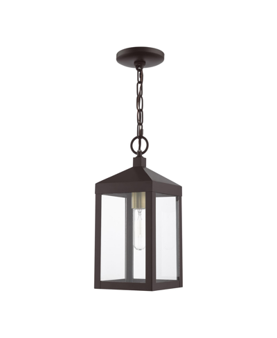 Livex Nyack 1 Light Outdoor Pendant Lantern In Bronze With Antique Brass