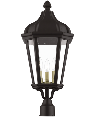 Livex Morgan 3 Light Outdoor Post Top Lantern In Bronze With Antique Gold