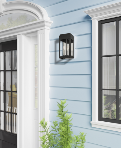 Livex York 2 Light Outdoor Wall Lantern In Black With Brushed Nickel