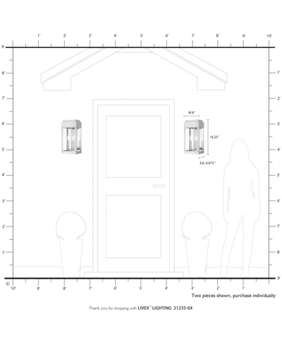 Livex York 2 Light Outdoor Wall Lantern In Black With Brushed Nickel