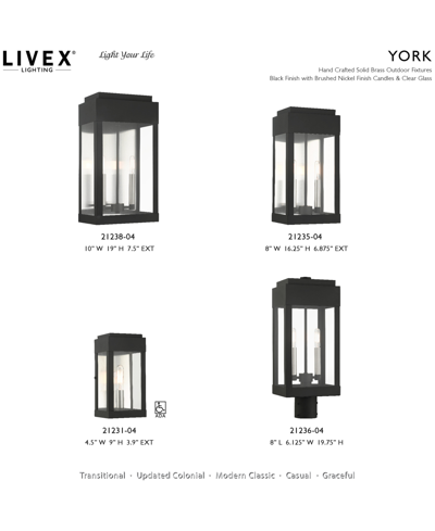 Shop Livex York 2 Light Outdoor Wall Lantern In Black With Brushed Nickel