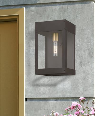Shop Livex Barrett 1 Light Outdoor Wall Lantern In Bronze With Antique Brass