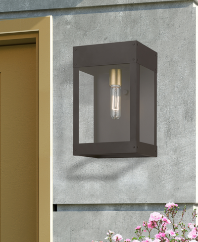 Livex Barrett 1 Light Outdoor Wall Lantern In Bronze With Antique Brass