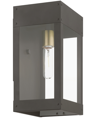 Livex Barrett 1 Light Outdoor Wall Lantern In Bronze With Antique Brass