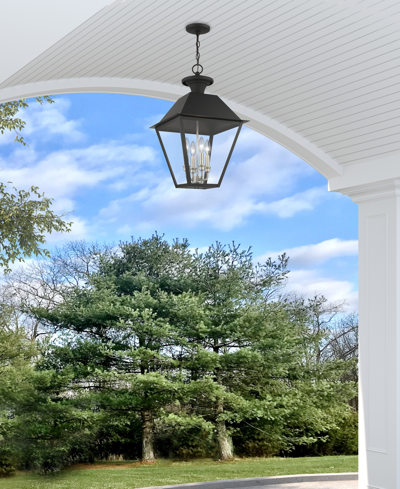 Livex Wentworth 4 Light Outdoor Pendant Lantern In Black With Brushed Nickel