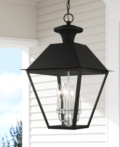 Livex Wentworth 4 Light Outdoor Pendant Lantern In Black With Brushed Nickel