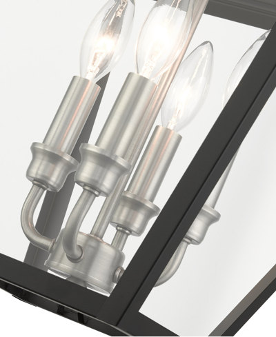 Livex Wentworth 4 Light Outdoor Pendant Lantern In Black With Brushed Nickel