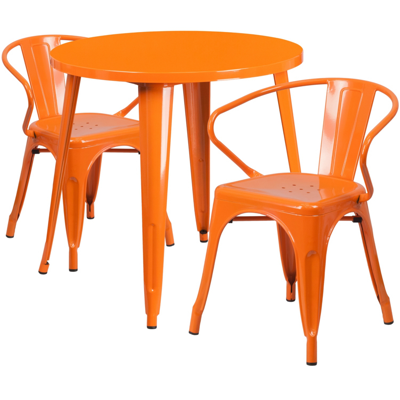 Shop Flash Furniture 30'' Round Orange Metal Indoor-outdoor Table Set With 2 Arm Chairs