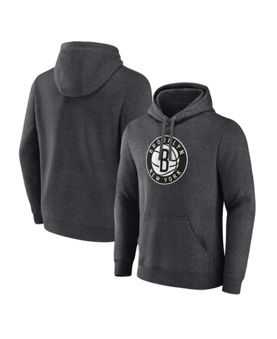 Fanatics Branded  Heather Charcoal Brooklyn Nets Primary Logo Pullover Hoodie In Heather Charcoal