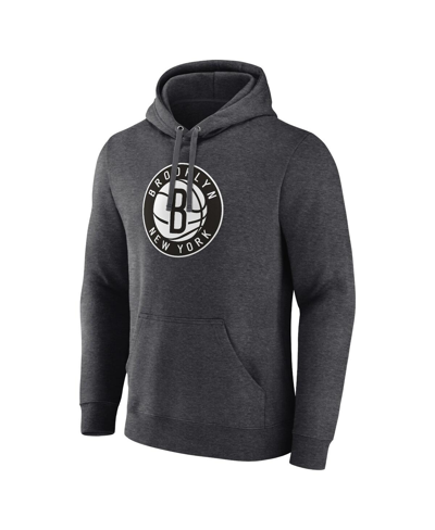 Fanatics Branded  Heather Charcoal Brooklyn Nets Primary Logo Pullover Hoodie In Heather Charcoal