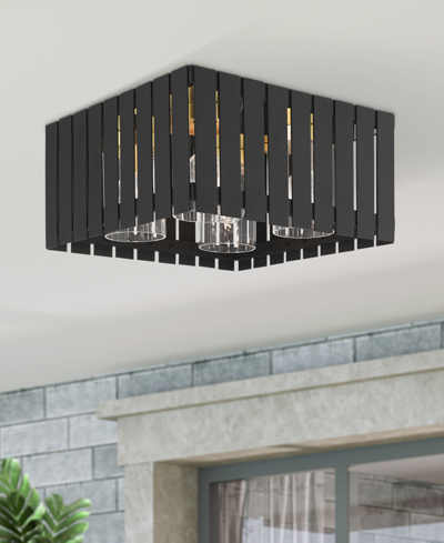 Livex Greenwick 4 Light Outdoor Ceiling Mount In Black With Satin Brass
